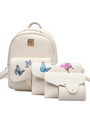 Embroidery Butterfly Backpack Women 4 Pcs/Set