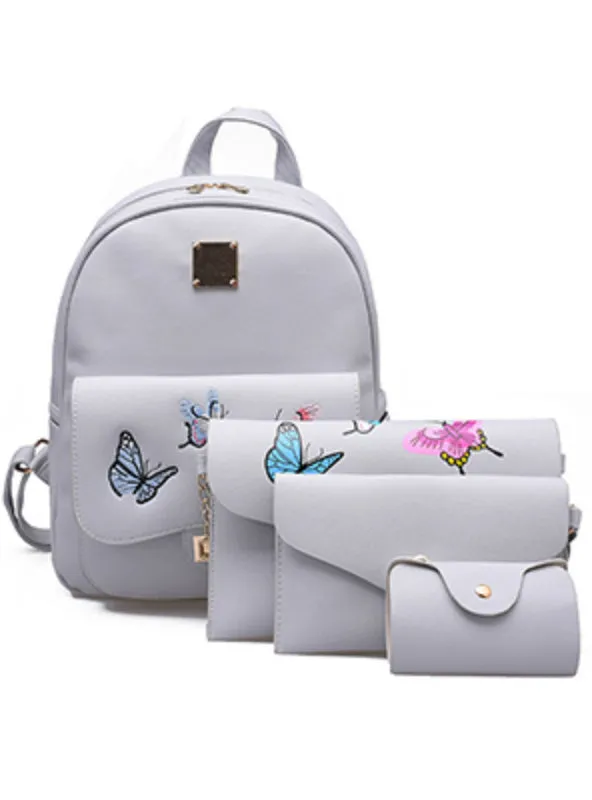 Embroidery Butterfly Backpack Women 4 Pcs/Set