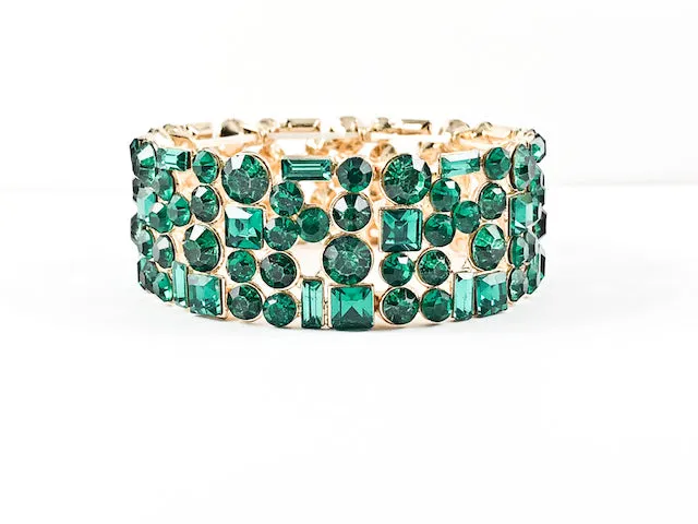 Fancy Multi Shape Stone Green Color Yellow Gold Fashion Bracelet