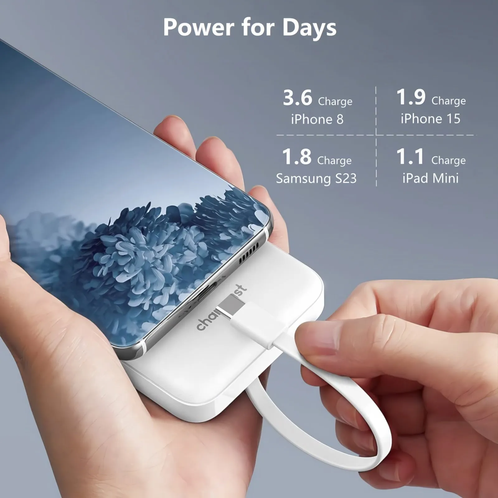 Fast Portable Charger, Aioneus 22.5W Power Bank 10000mAh Battery Pack with Built-in Lightning and USB-C Cables, Black