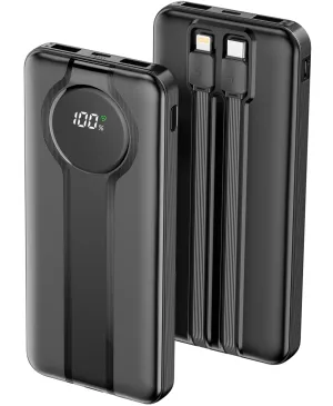 Fast Portable Charger, Aioneus 22.5W Power Bank 10000mAh Battery Pack with Built-in Lightning and USB-C Cables, Black