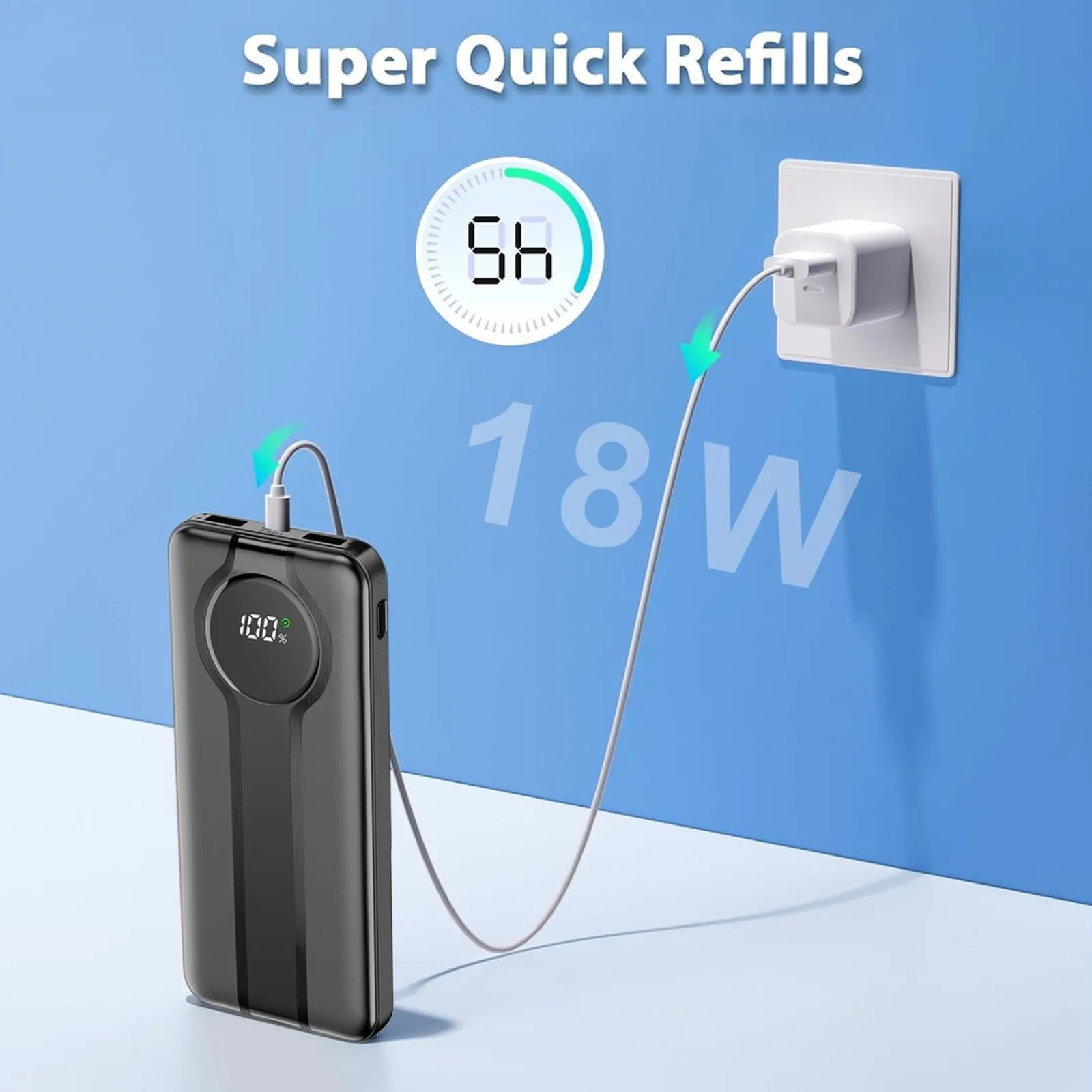 Fast Portable Charger, Aioneus 22.5W Power Bank 10000mAh Battery Pack with Built-in Lightning and USB-C Cables, Black