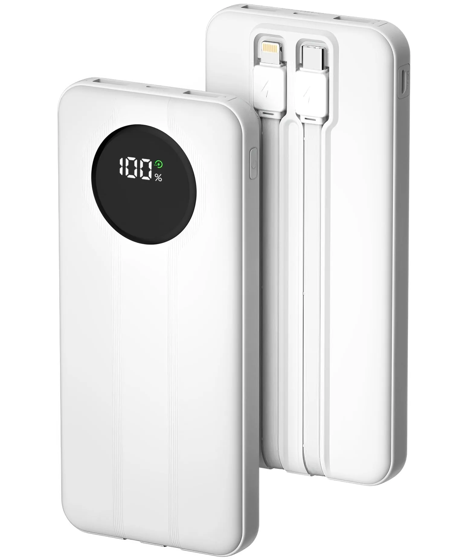 Fast Portable Charger, Aioneus 22.5W Power Bank 10000mAh Battery Pack with Built-in Lightning and USB-C Cables, Black