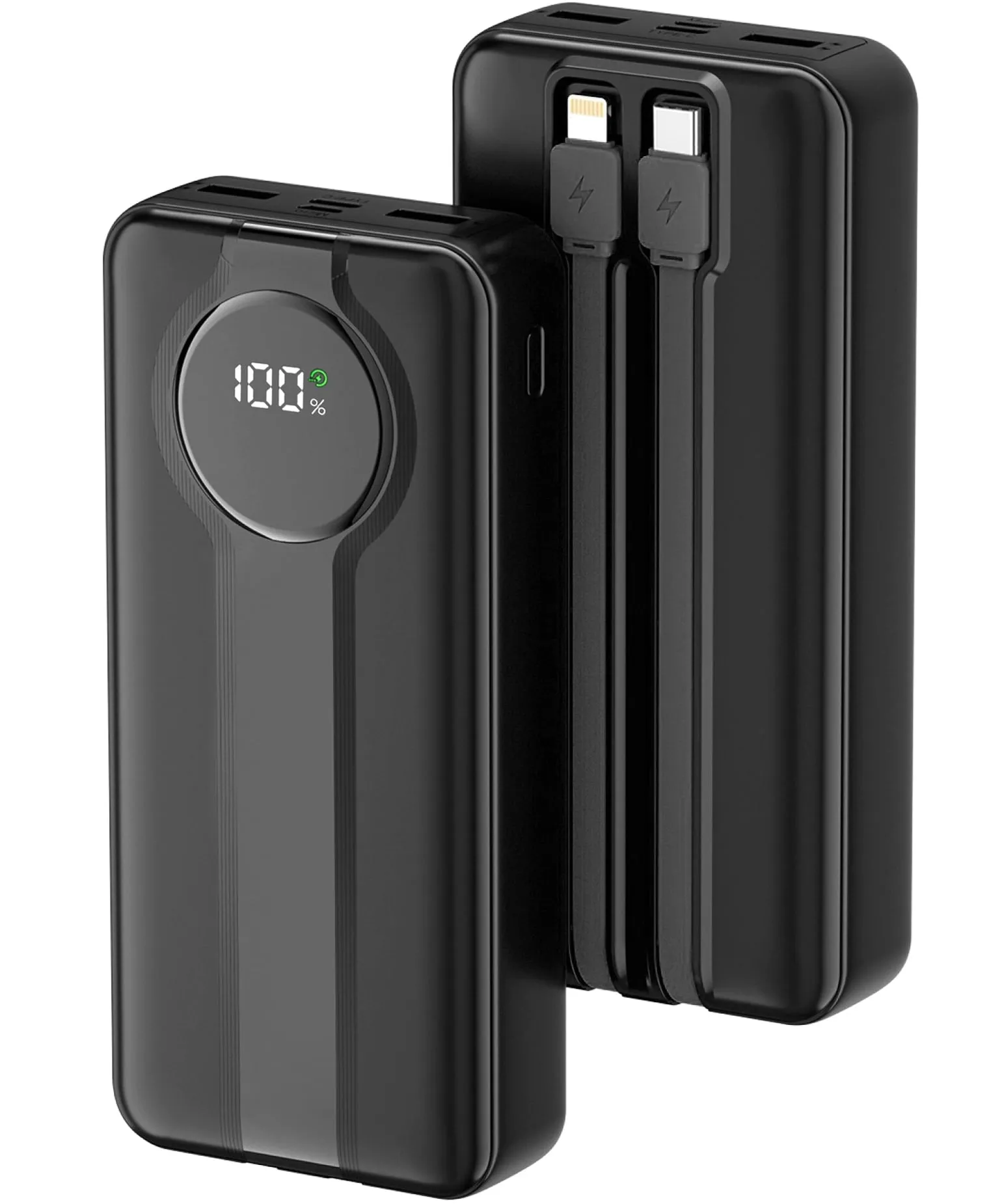 Fast Portable Charger, Aioneus 22.5W Power Bank 10000mAh Battery Pack with Built-in Lightning and USB-C Cables, Black