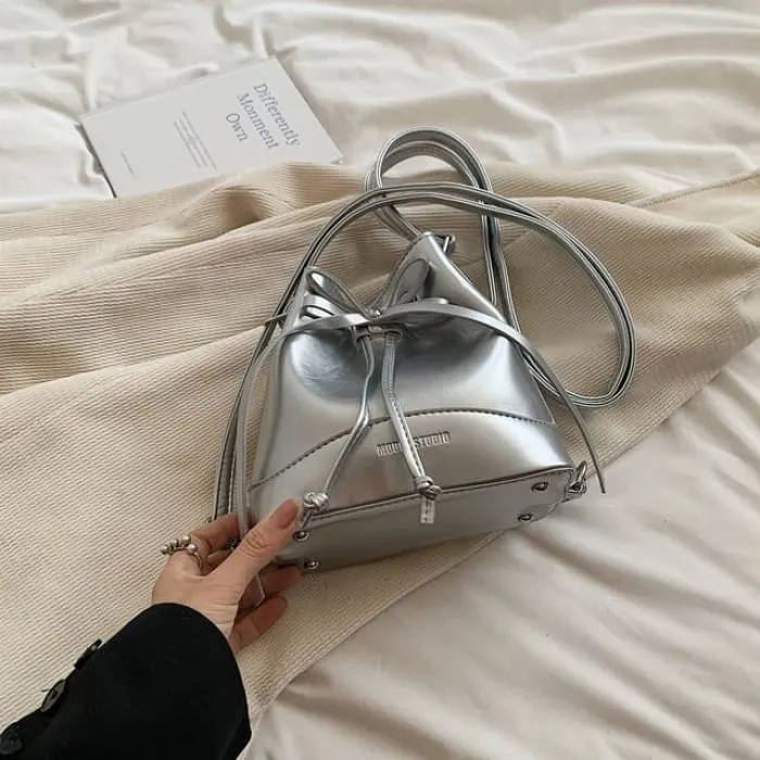 Faux Leather Drawstring Bucket Bag