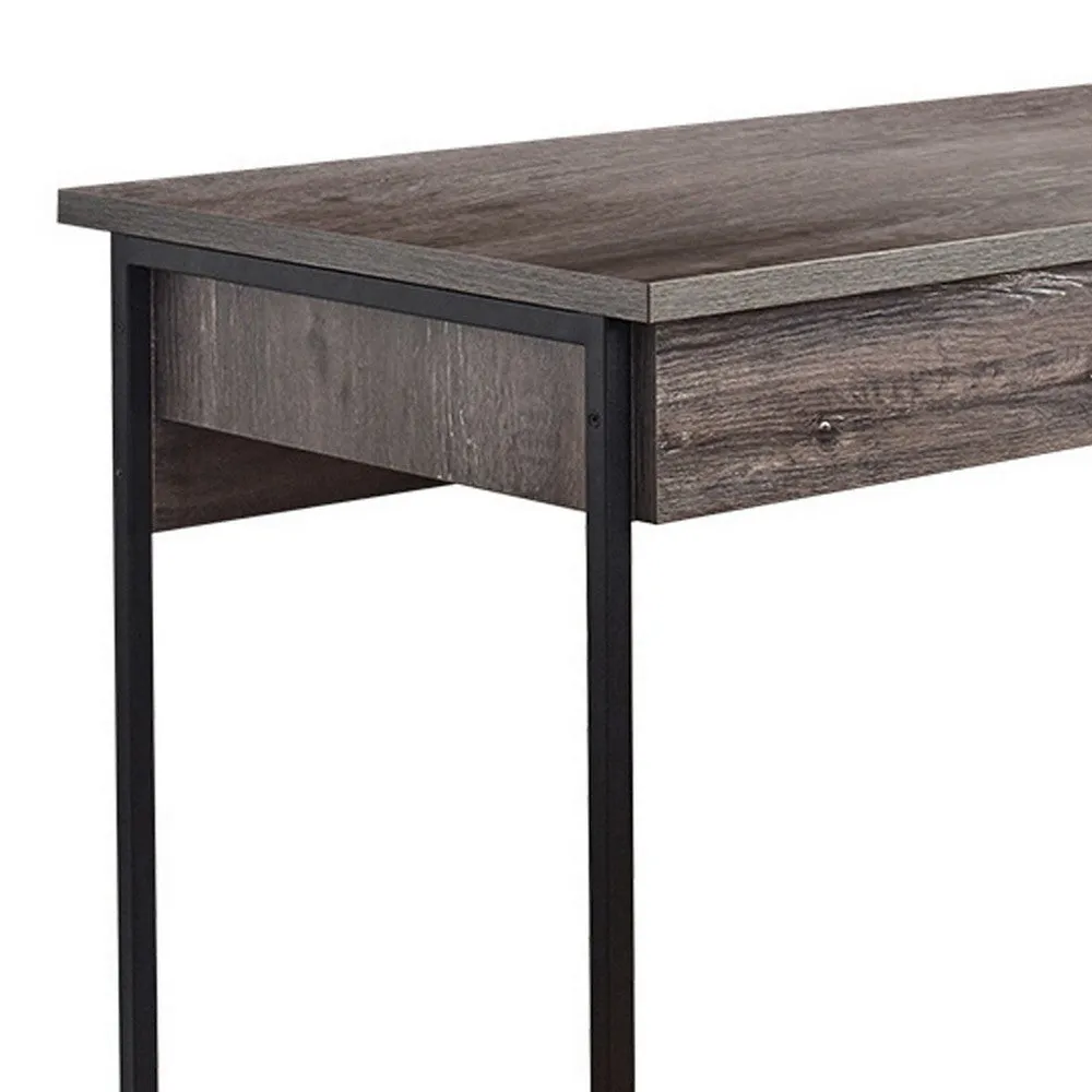 Fein Office Desk, 39 Inch Gray Rectangular Wood Top, Black Metal Frame By Casagear Home