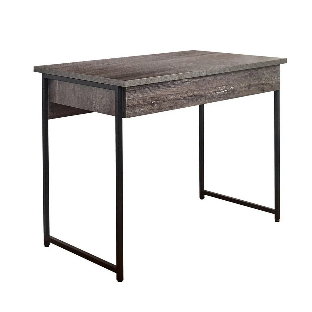 Fein Office Desk, 39 Inch Gray Rectangular Wood Top, Black Metal Frame By Casagear Home