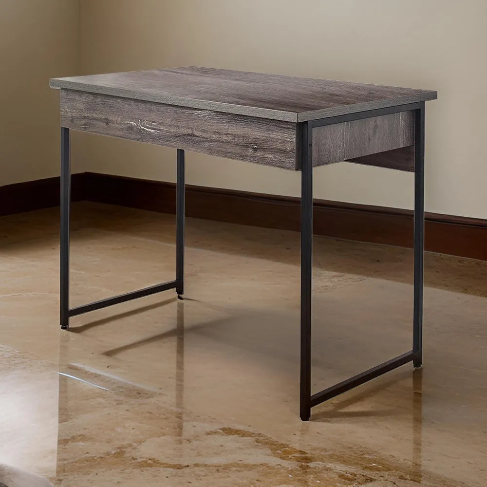Fein Office Desk, 39 Inch Gray Rectangular Wood Top, Black Metal Frame By Casagear Home