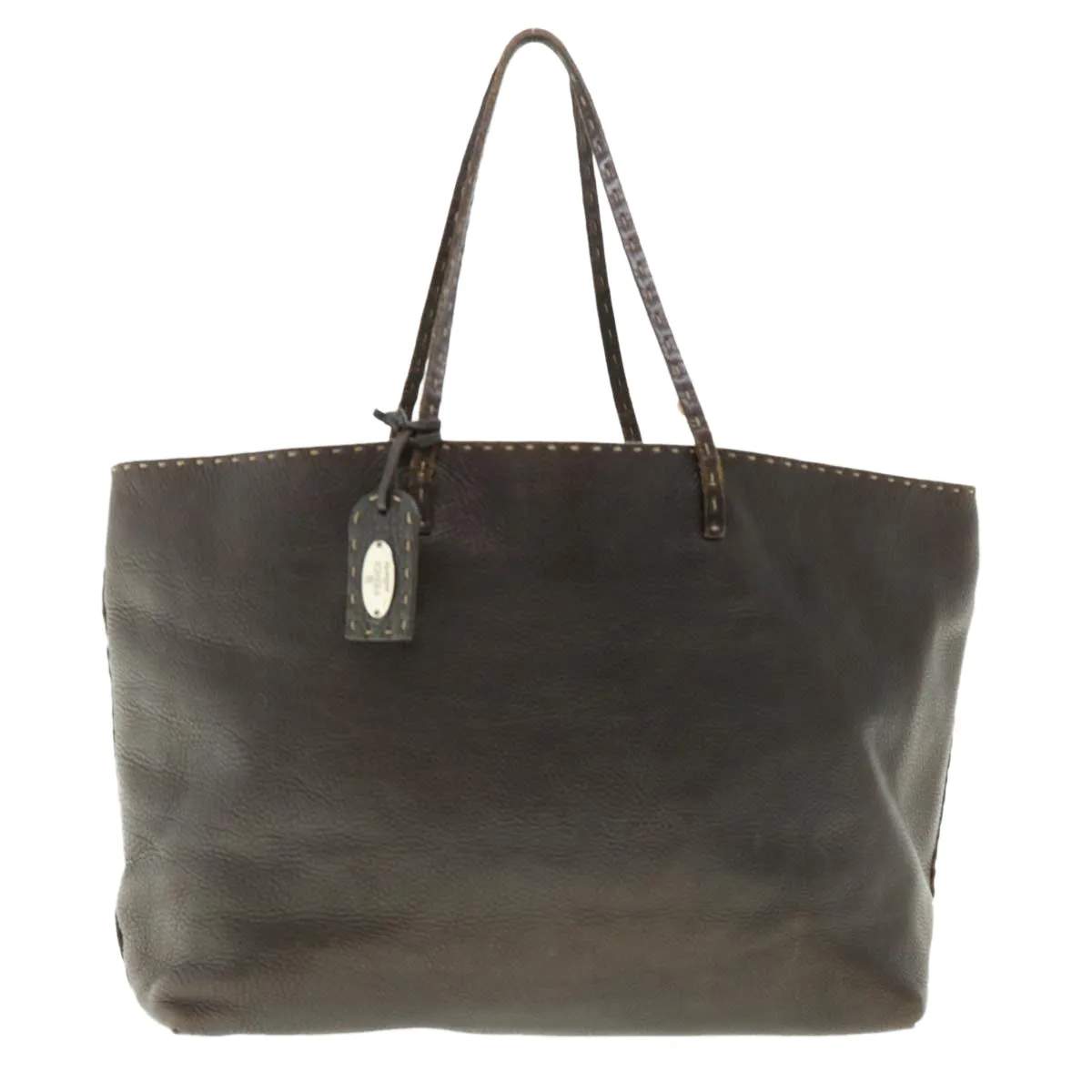 FENDI Tote Bag Leather Brown Auth rd4683
