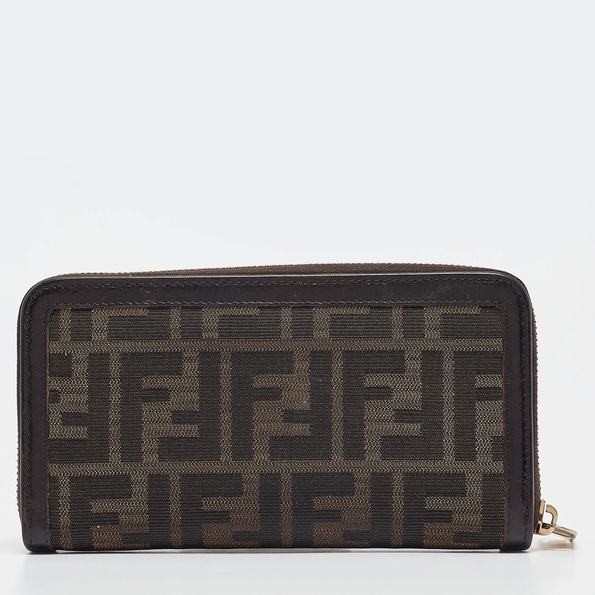 Fendi Zucca Canvas And Leather Ff Zip Around Wallet
