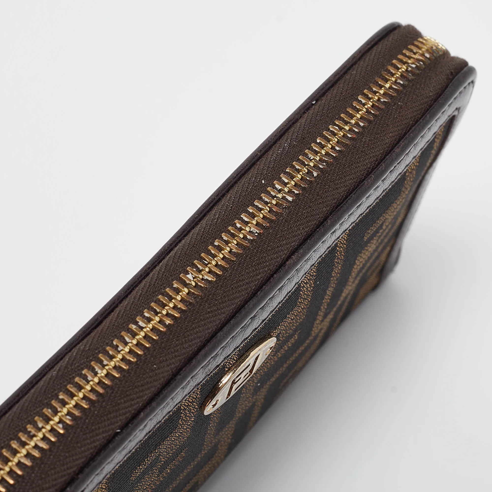 Fendi Zucca Canvas And Leather Ff Zip Around Wallet