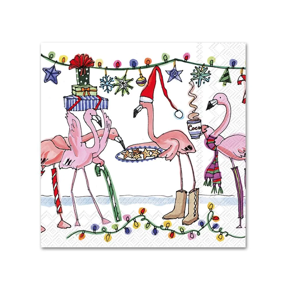 Flamingo Christmas Party Beverage Napkins