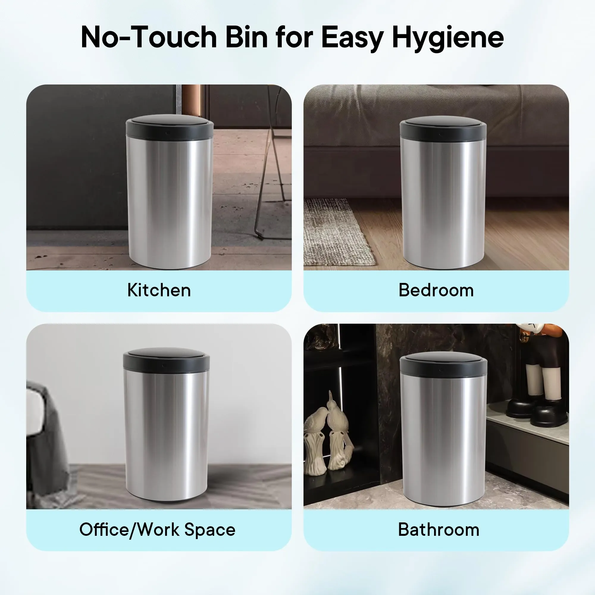 FUMATO 30L Dustbin For Kitchen | Dustbin For Bathroom | 50cm Automatic Smart Sensor Dustbin For Bedroom | Steel Dustbin With Lid | Dustbin For Office | Garbage Bin -Silver
