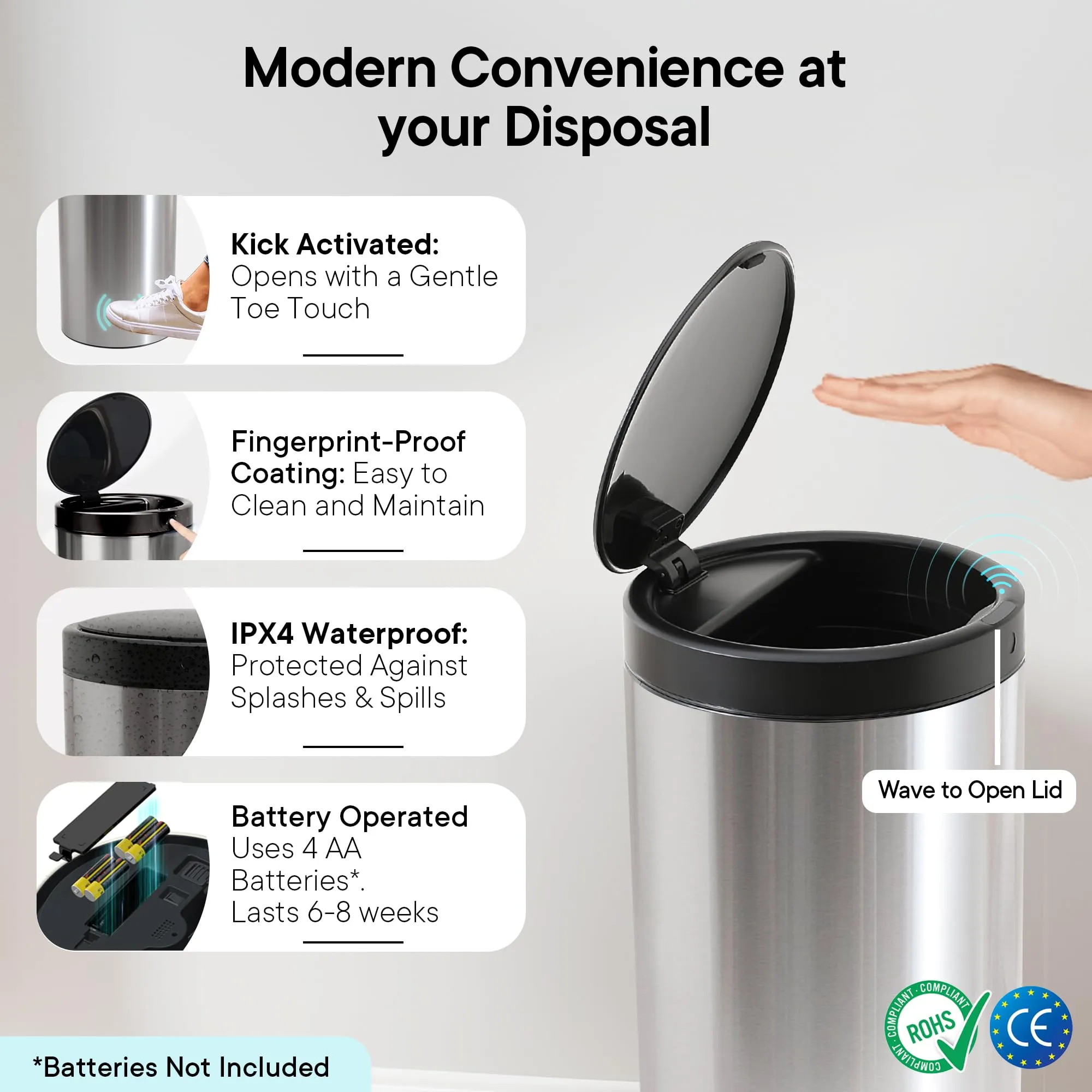 FUMATO 30L Dustbin For Kitchen | Dustbin For Bathroom | 50cm Automatic Smart Sensor Dustbin For Bedroom | Steel Dustbin With Lid | Dustbin For Office | Garbage Bin -Silver