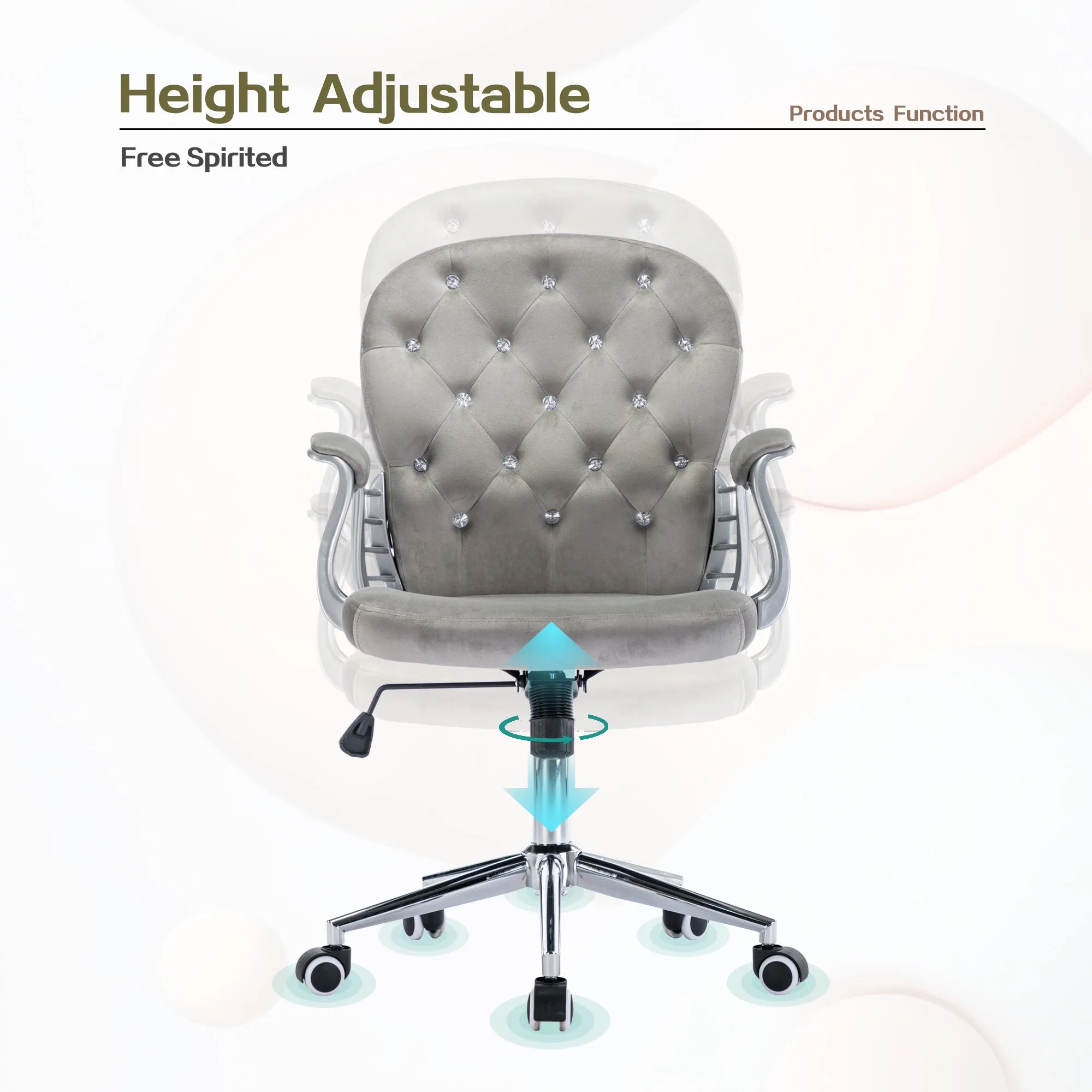 Glamourous Velvet Office Chair - Gray