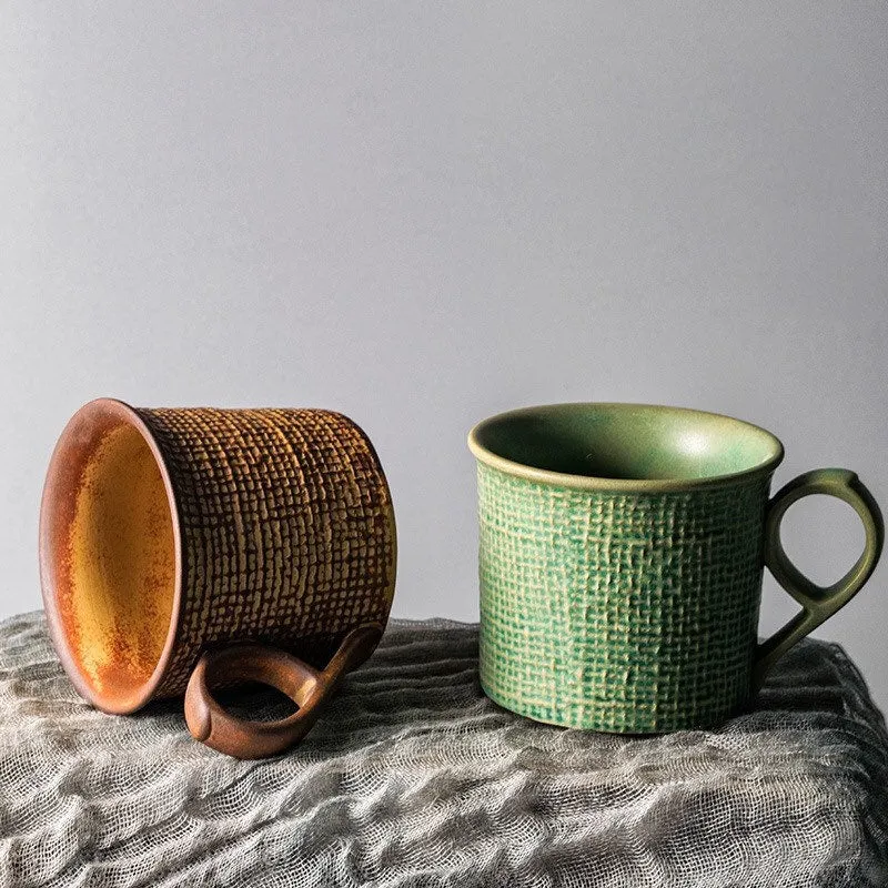 Gohobi Handmade Fabric Texture Stoneware Coffee Cup and Saucer Set