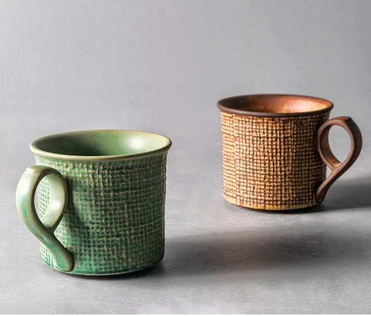 Gohobi Handmade Fabric Texture Stoneware Coffee Cup and Saucer Set