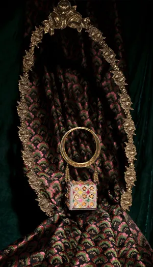 Gold Floral Mini Cube Bag