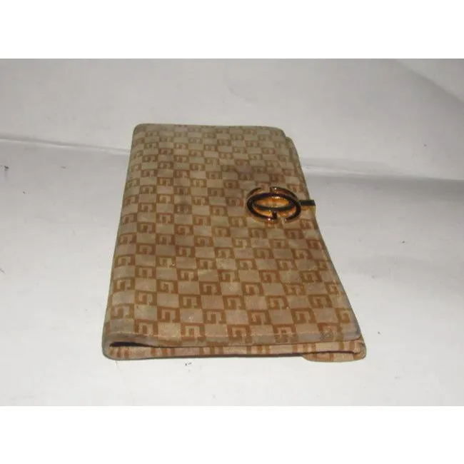 Gucci Brown Square G Logo Print Suede And Brown Leather Vintage Wallet
