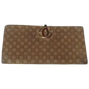 Gucci Brown Square G Logo Print Suede And Brown Leather Vintage Wallet