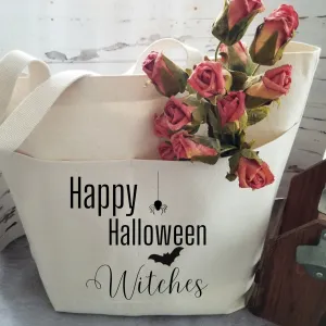 Halloween Heavy Cotton Canvas Tote | Large Funny Halloween Tote Bag with Pockets | Reusable Bag for Shopping, Beach or Overnight