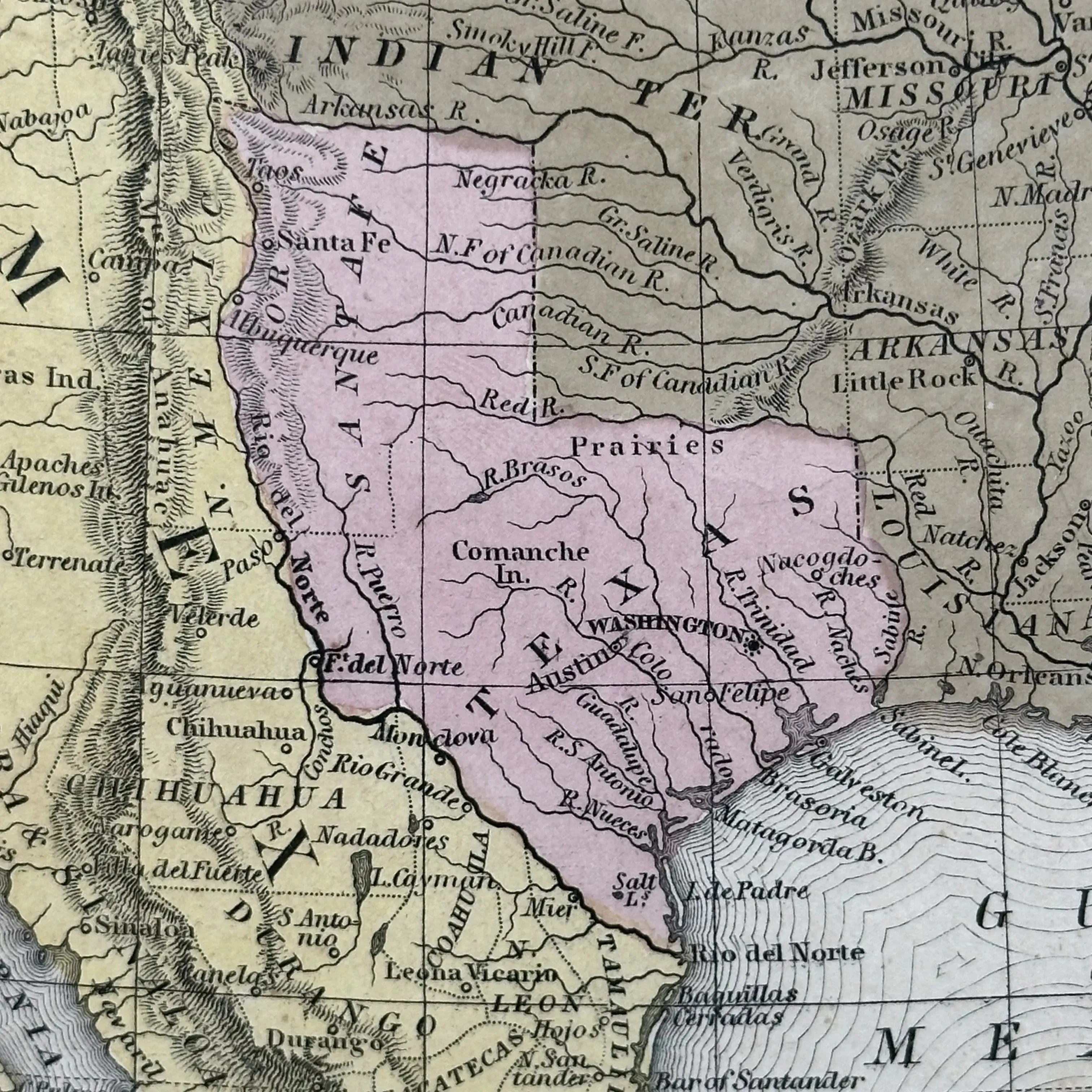 Hand-colored 1836 Map of North America—The year Texas declared independence