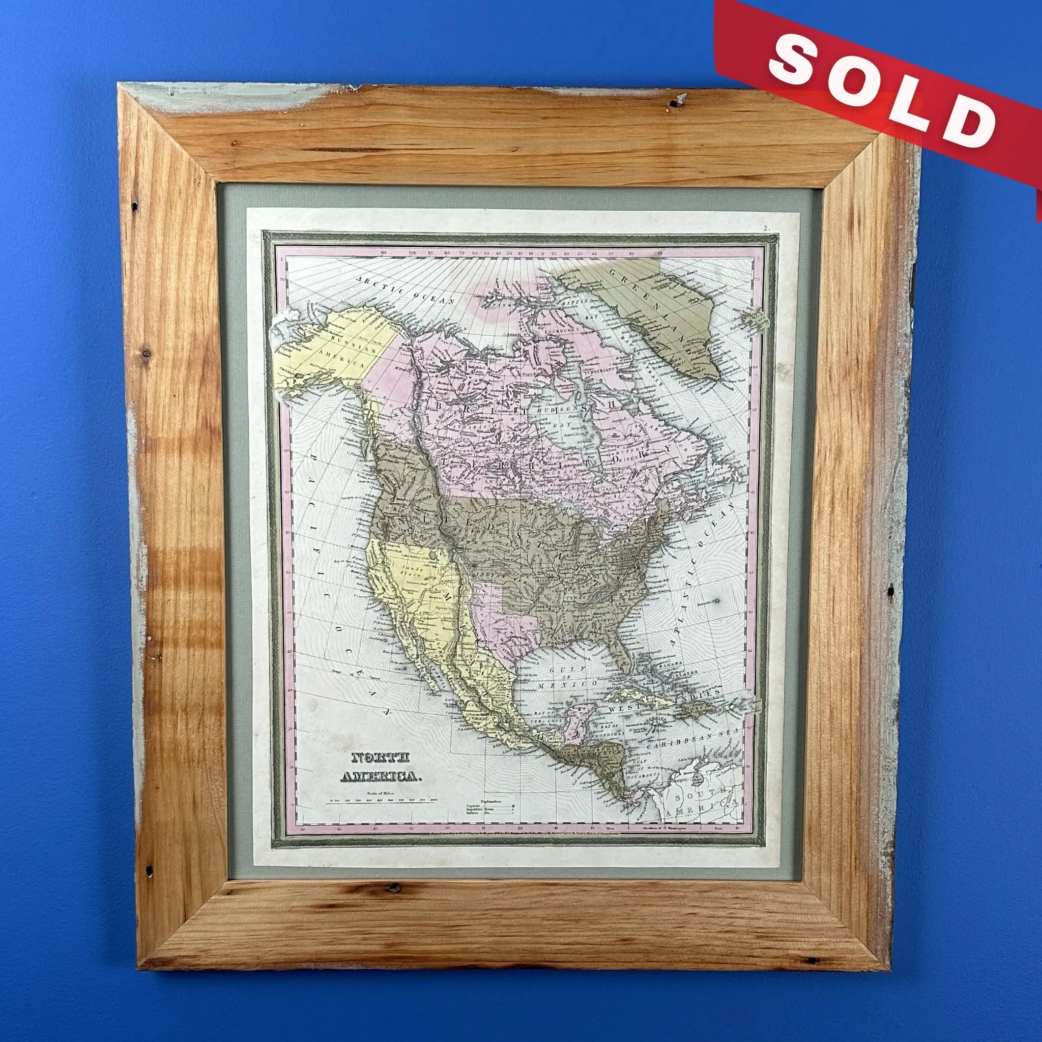 Hand-colored 1836 Map of North America—The year Texas declared independence