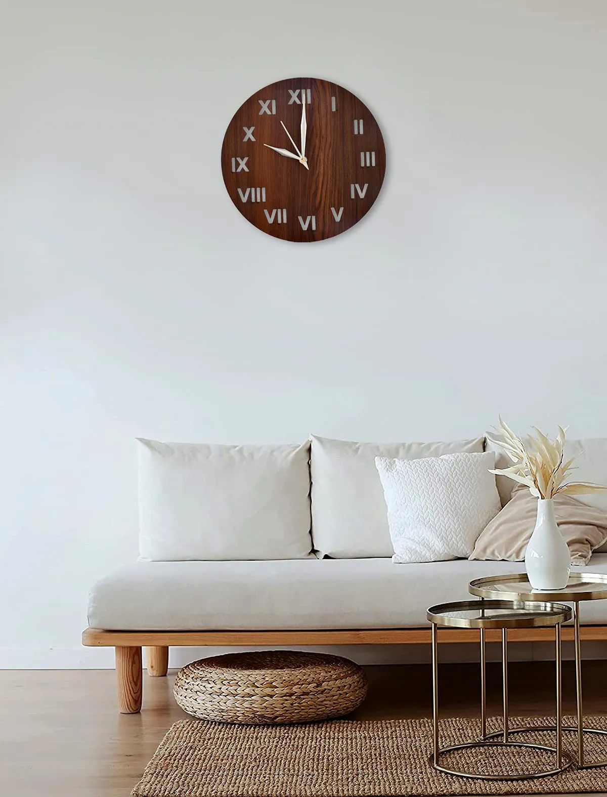 Heart Home Roman Number Round Shaped Wooden 10" Wall Clock (Brown, Standard - 25cm x 25cm)