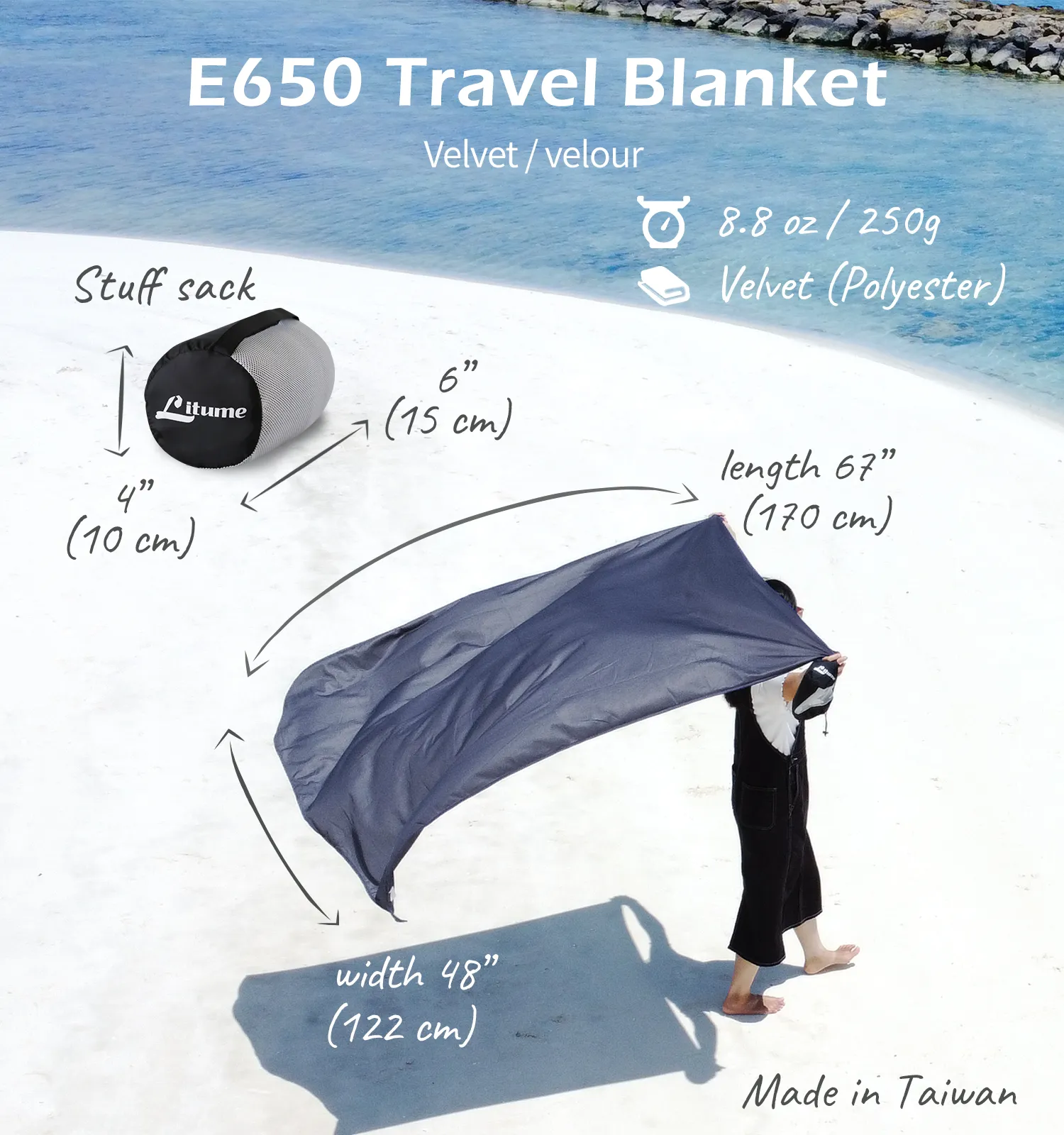 [Hyperax ft Litume] [E650-33]Travel Blanket Lightweight and Breathable, 67 x 48 Soft Airplane Blanket for Travelers (Velvet/Fleece)
