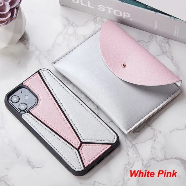 iPhone 12 Case Splice PU Leather Shockproof Cover with Wallet Card Bag for MagSafe