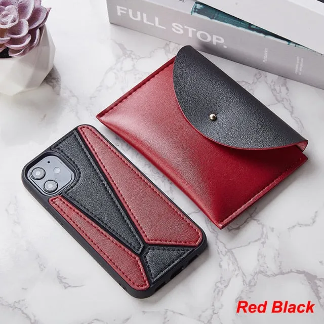 iPhone 12 Case Splice PU Leather Shockproof Cover with Wallet Card Bag for MagSafe
