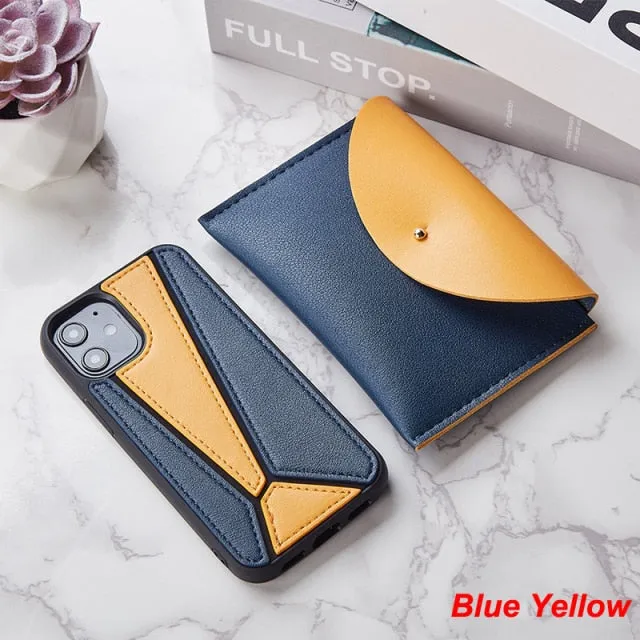 iPhone 12 Case Splice PU Leather Shockproof Cover with Wallet Card Bag for MagSafe