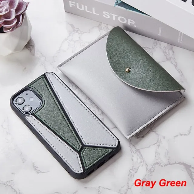 iPhone 12 Case Splice PU Leather Shockproof Cover with Wallet Card Bag for MagSafe