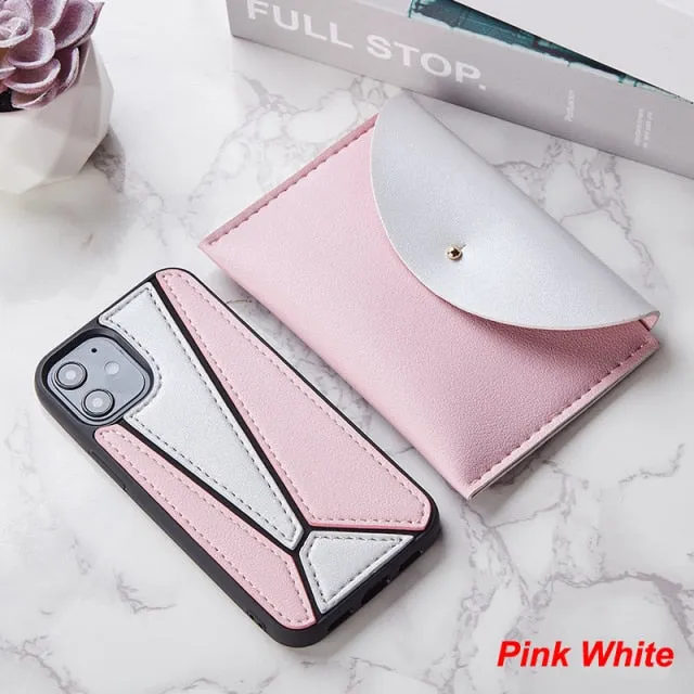 iPhone 12 Case Splice PU Leather Shockproof Cover with Wallet Card Bag for MagSafe