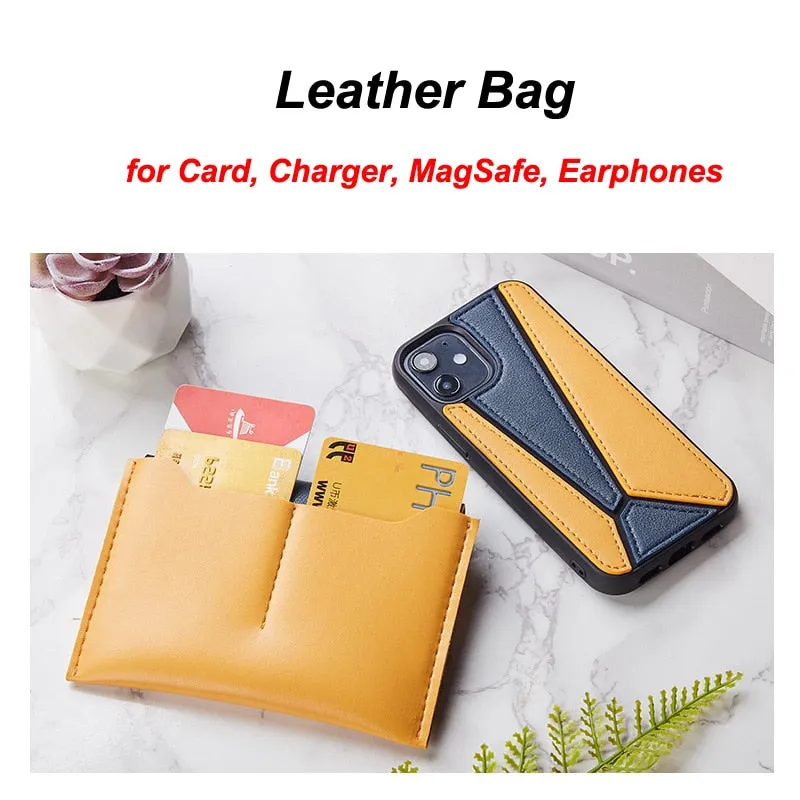 iPhone 12 Case Splice PU Leather Shockproof Cover with Wallet Card Bag for MagSafe