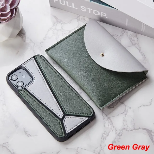 iPhone 12 Case Splice PU Leather Shockproof Cover with Wallet Card Bag for MagSafe