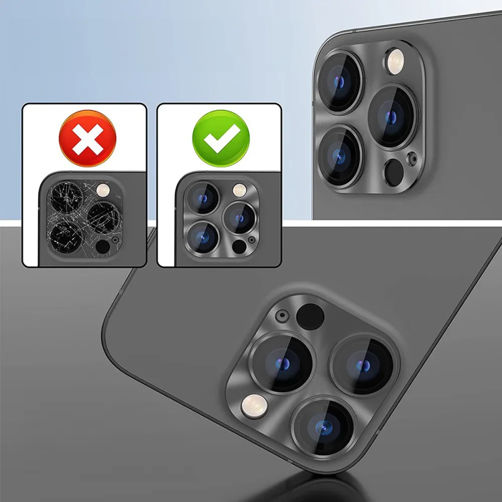 iPhone 16 Pro / iPhone 16 Pro Max Alu Ultra Clear Camera Lens Protector Full Protection with Armored Glass - Black