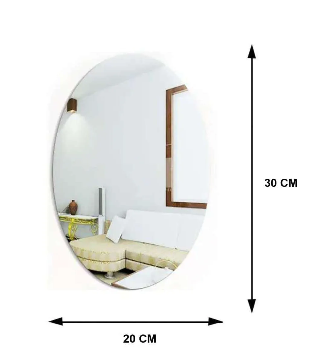 IRQA Oval Shape Adhesive Mirror Sticker for Wall on Tiles Bathroom Bedroom Living Room Basin Mirror Bathroom Wall Mirror Stickers Unbreakable Plastic Vanity Mirror, Makeup Mirror (Style_95