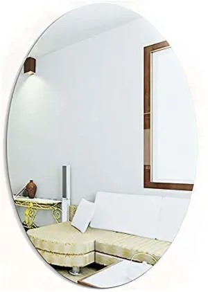 IRQA Oval Shape Adhesive Mirror Sticker for Wall on Tiles Bathroom Bedroom Living Room Basin Mirror Bathroom Wall Mirror Stickers Unbreakable Plastic Vanity Mirror, Makeup Mirror (Style_95
