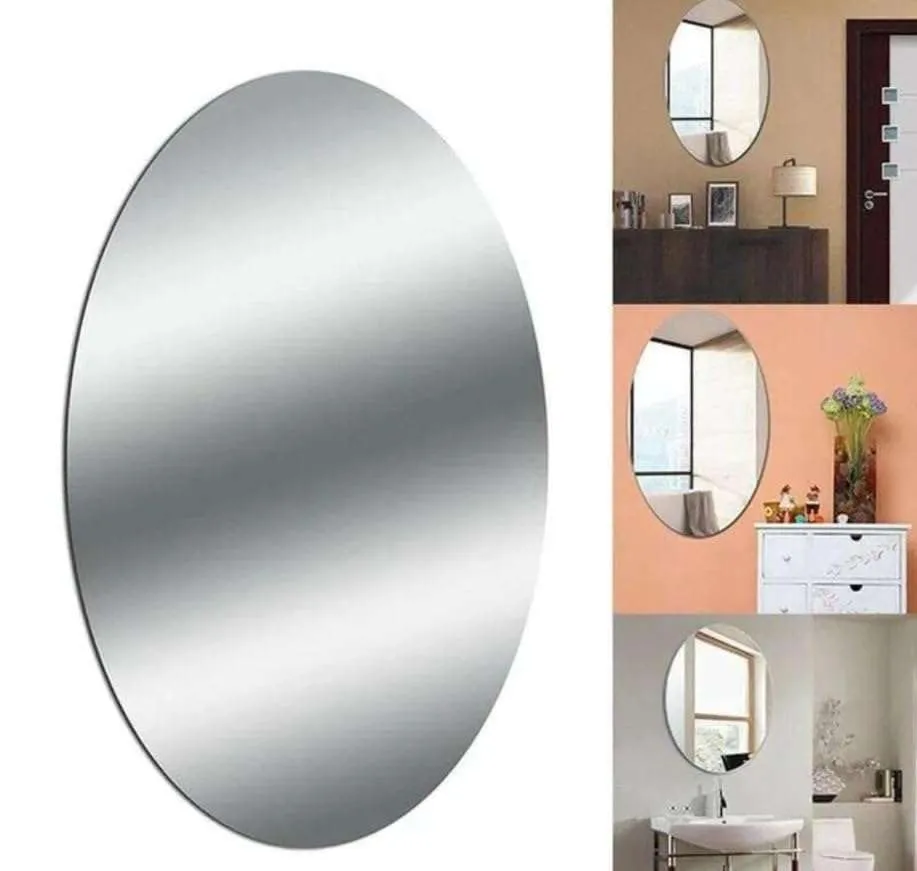 IRQA Oval Shape Adhesive Mirror Sticker for Wall on Tiles Bathroom Bedroom Living Room Basin Mirror Bathroom Wall Mirror Stickers Unbreakable Plastic Vanity Mirror, Makeup Mirror (Style_95