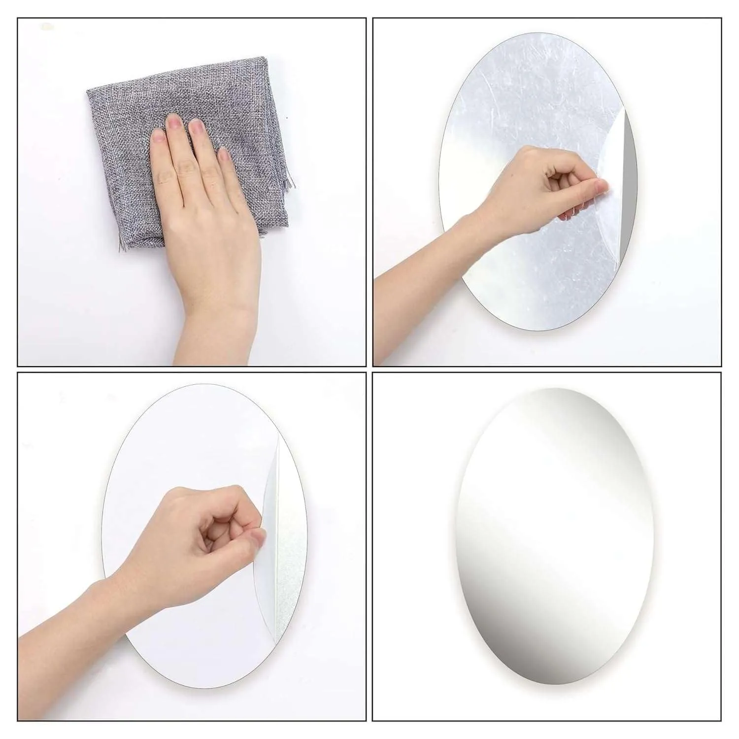 IRQA Oval Shape Adhesive Mirror Sticker for Wall on Tiles Bathroom Bedroom Living Room Basin Mirror Bathroom Wall Mirror Stickers Unbreakable Plastic Vanity Mirror, Makeup Mirror (Style_95