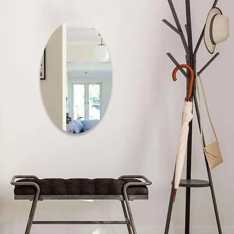IRQA Oval Shape Adhesive Mirror Sticker for Wall on Tiles Bathroom Bedroom Living Room Basin Mirror Bathroom Wall Mirror Stickers Unbreakable Plastic Vanity Mirror, Makeup Mirror (Style_95