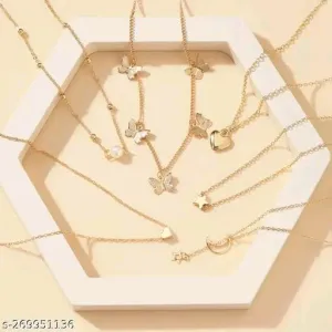 Jewels Galaxy Gold Plated Six-Piece Layered Necklace for Women &amp; Girls - Adjustable, Elegant Design