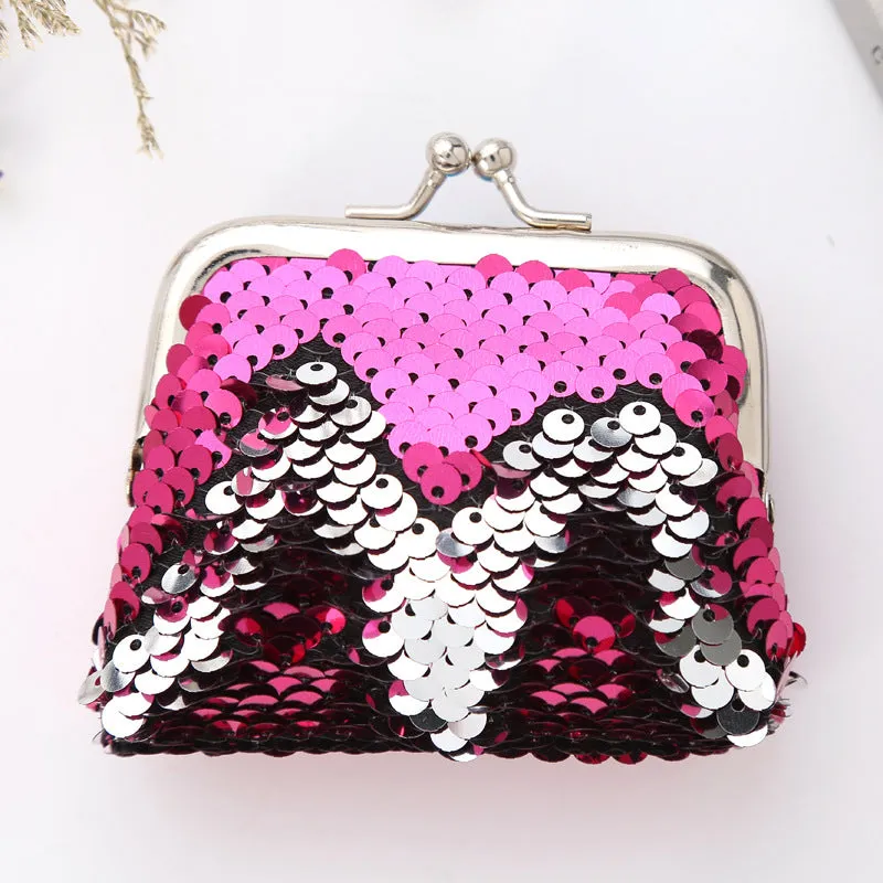 Kids 3 Inch Sequin Clip Change Earphone USB Cable Storage Mini Bag
