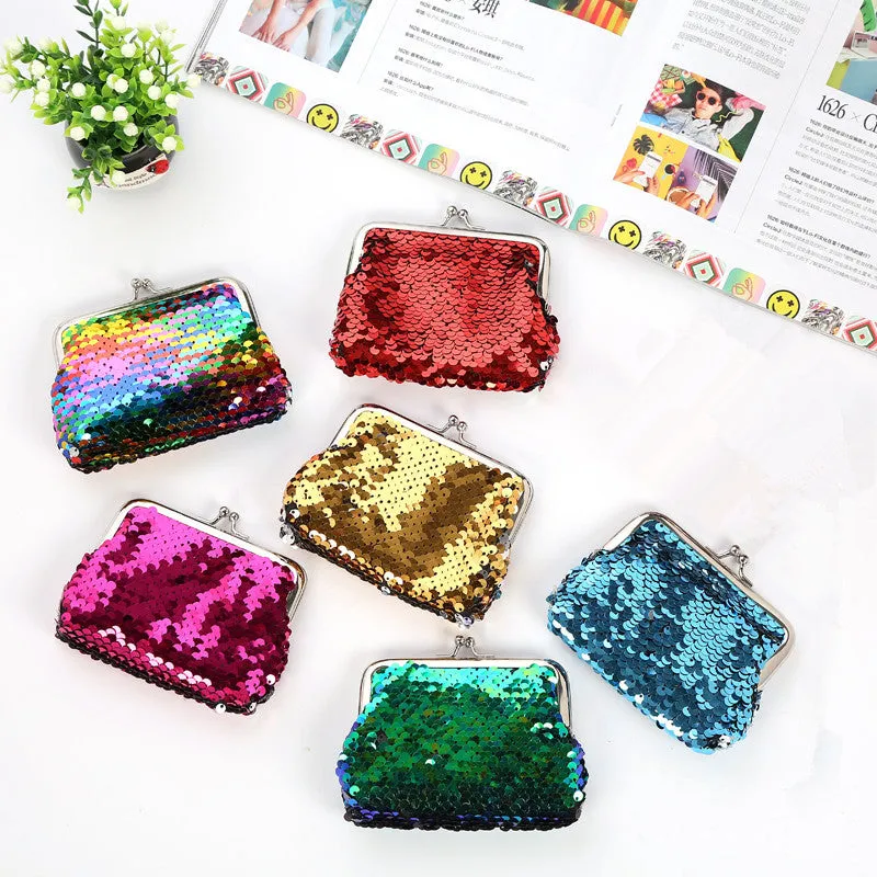 Kids 3 Inch Sequin Clip Change Earphone USB Cable Storage Mini Bag