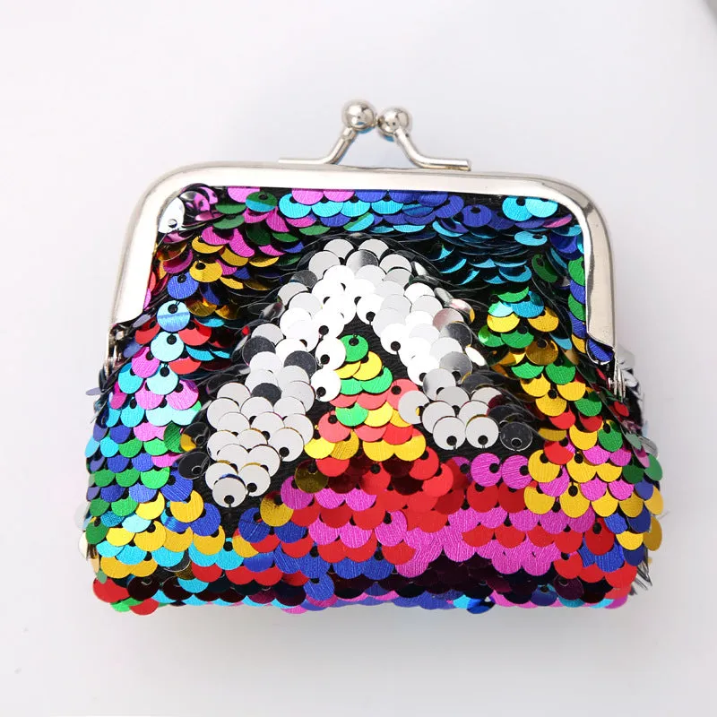 Kids 3 Inch Sequin Clip Change Earphone USB Cable Storage Mini Bag