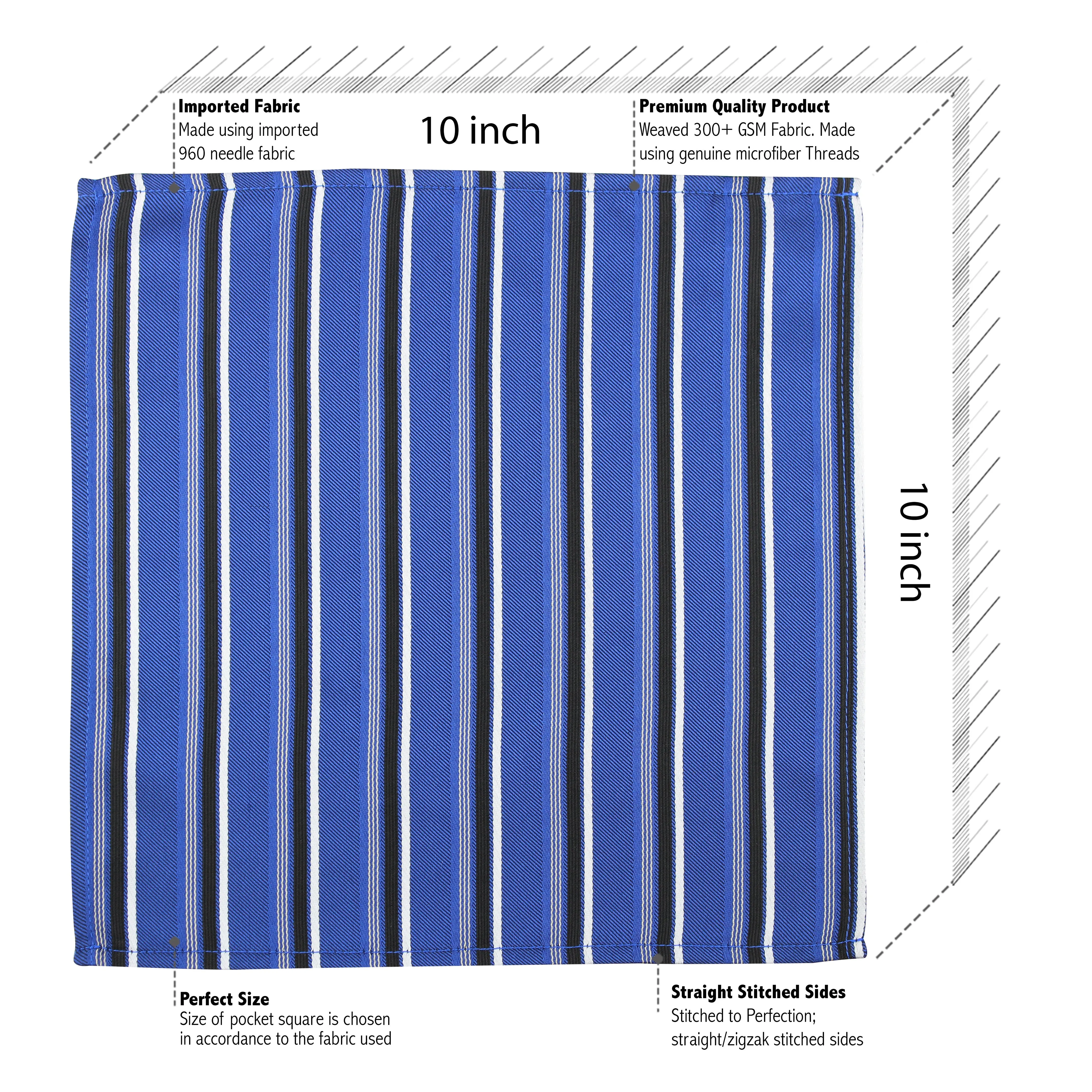 Kovove Elegant Blue Striped Necktie and Pocket Square Gift Box