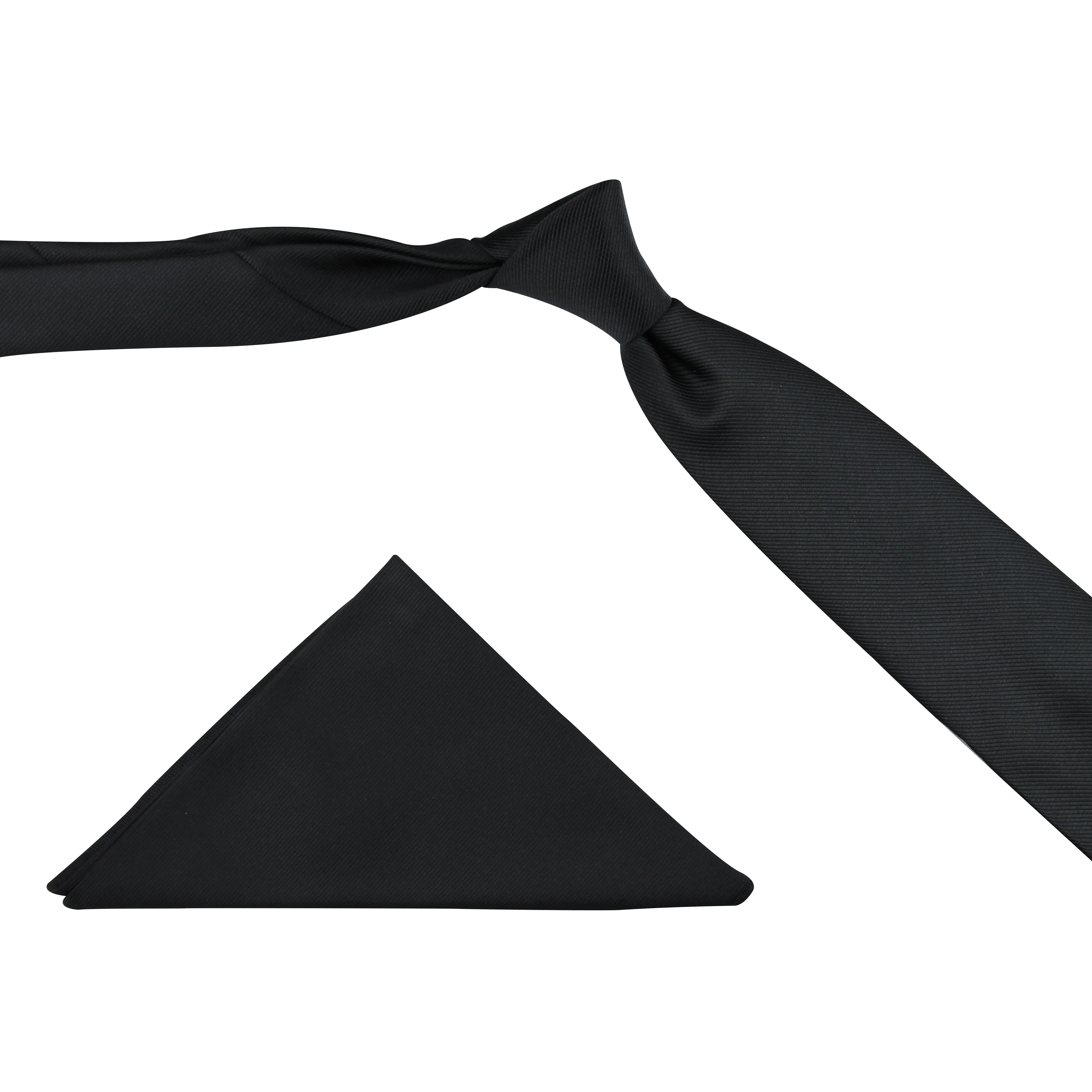 Kovove The Appealing Self Striped Black Necktie and Pocket Square Gift Box