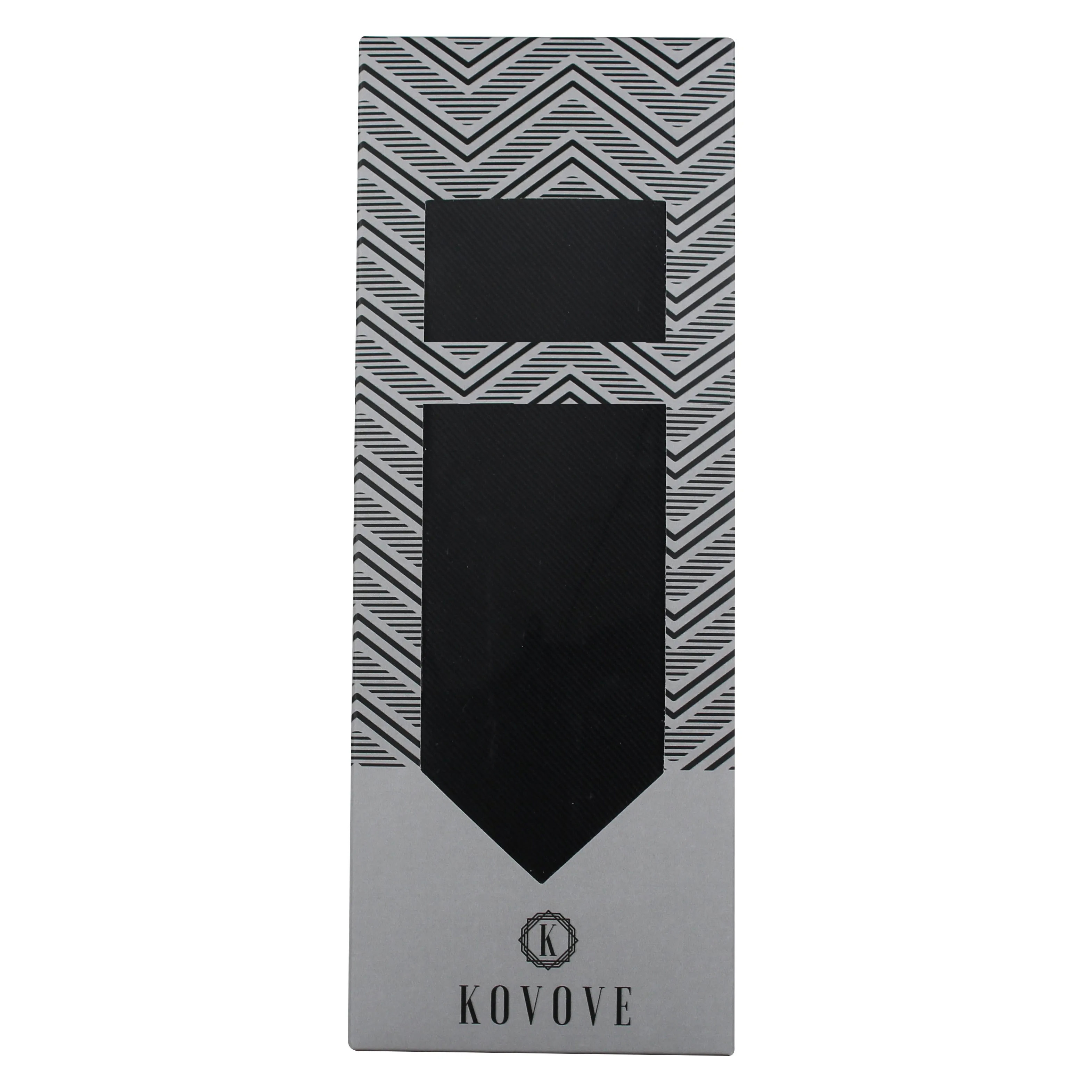 Kovove The Appealing Self Striped Black Necktie and Pocket Square Gift Box