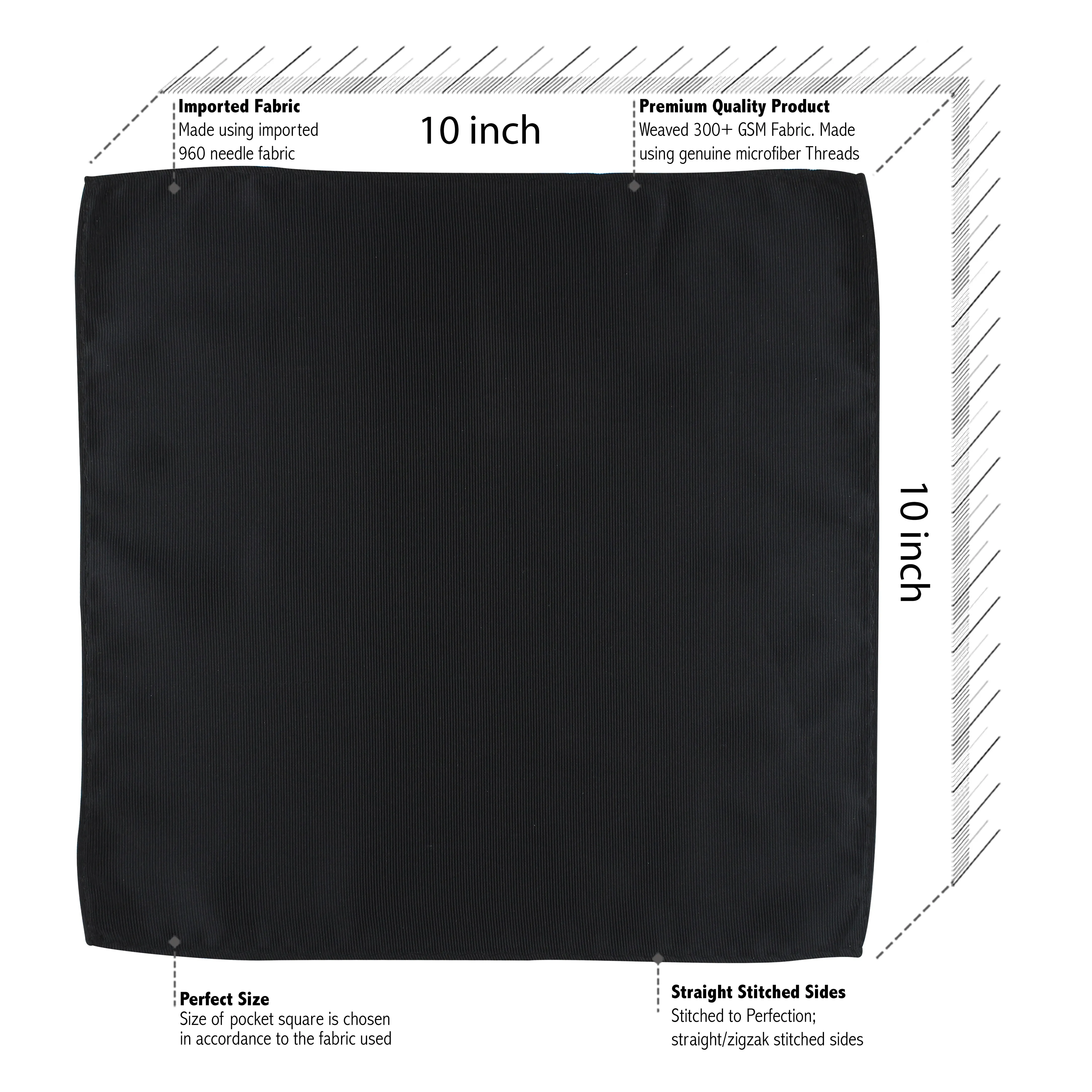 Kovove The Appealing Self Striped Black Necktie and Pocket Square Gift Box